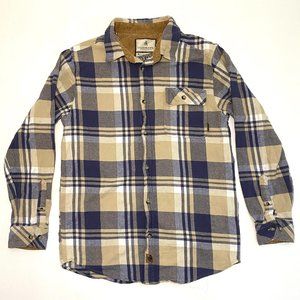 Legendary Whitetails The Original Buck Camp Flannel Plaid Blue/Tan Shirt Men's S